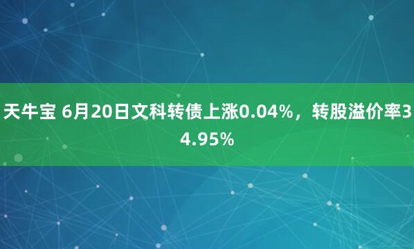 天牛宝 6月20日文科转债上涨0.04%，转股溢价率34.95%