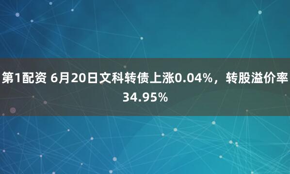 第1配资 6月20日文科转债上涨0.04%，转股溢价率34.95%