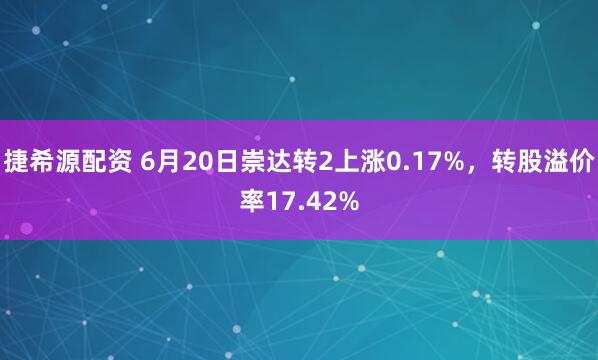 捷希源配资 6月20日崇达转2上涨0.17%，转股溢价率17.42%